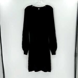 Margaret O'Leary Wool Puff Sleeve Sweater Dress - Black - Large